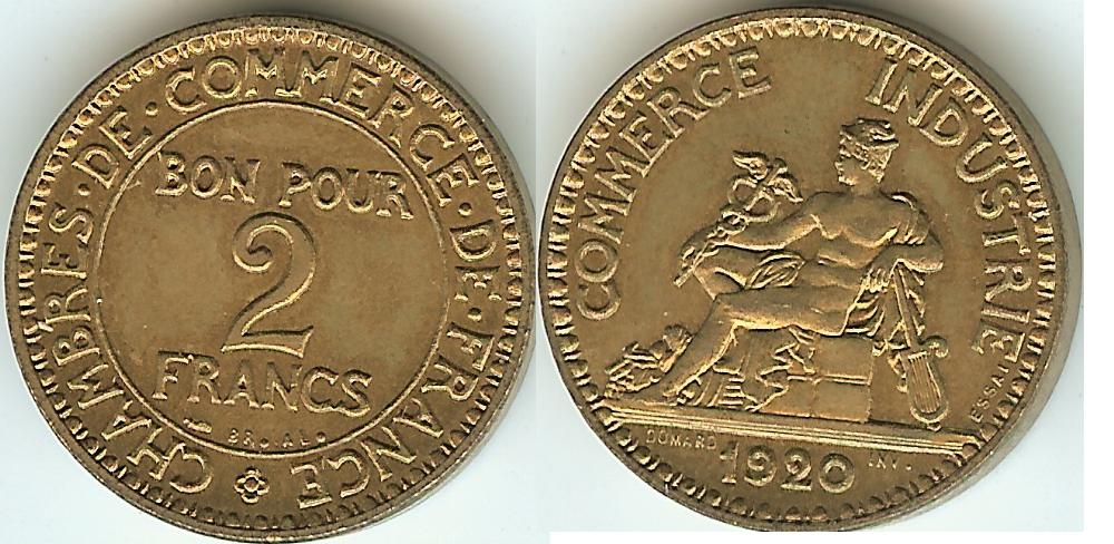 Chambre de commerce, 2 Francs, 1920, Essai-Piéfort SPL